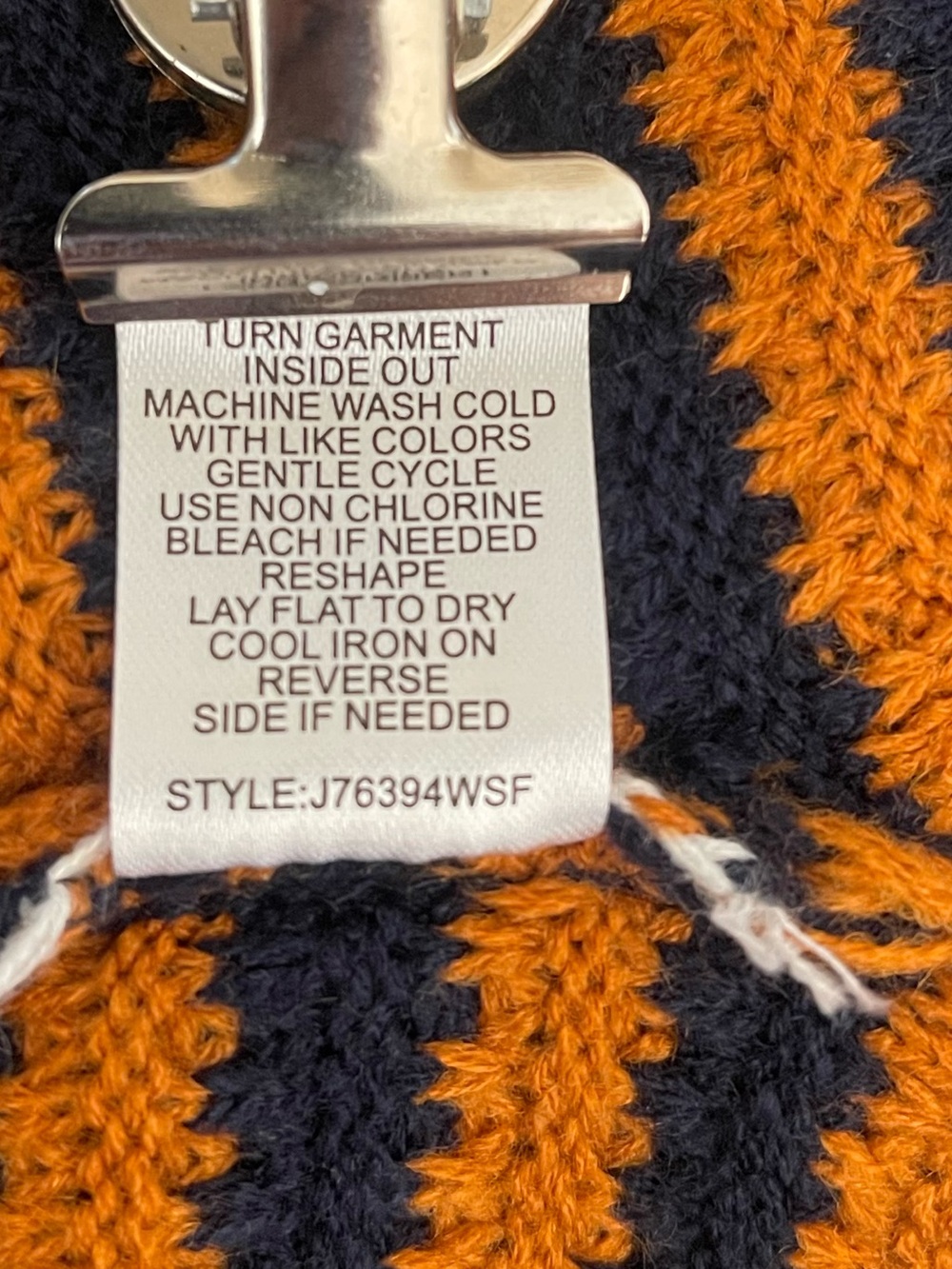 Macy's Navy Open-Front Striped Cardigan with Rust & Cream - Picture 6 of 14